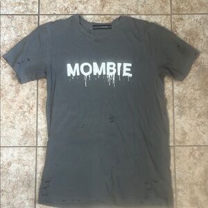 “MOMBIE” Halloween Gray Distressed Graphic T-Shirt